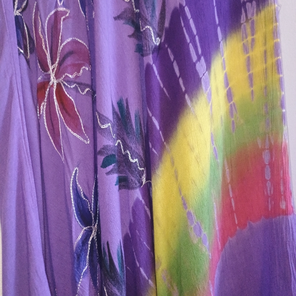 Eternia Tie Dye Palm Tree Dress Purple Free Size Rayon Gauze Boho Festival... - Picture 9 of 12